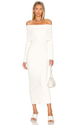 Autumn Cashmere Rib Dress with Cuff Neckline in Ivory
