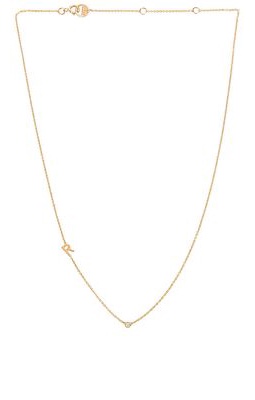 BYCHARI Asymmetrical Initial & Diamond Necklace in Metallic Gold