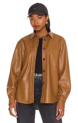 Central Park West Daphne Faux Leather Shacket in Brown