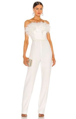 Bronx and Banco Lola Blanc Feather Jumpsuit in White