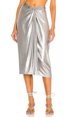 Donna Karan X REVOLVE Knotted Skirt in Metallic Silver