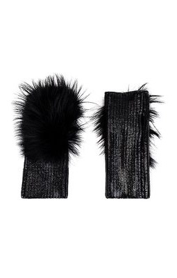 Adrienne Landau Metallic Fur Gloves in Black.