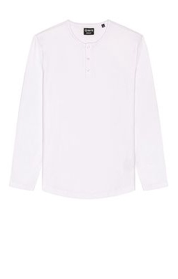 Cuts Long Sleeve Henley Curve Hem T-Shirt in White