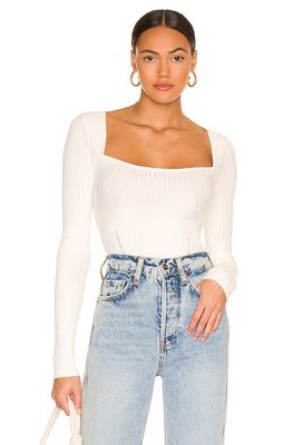 Lovers and Friends Tie Back Fitted Rib Sweater in White