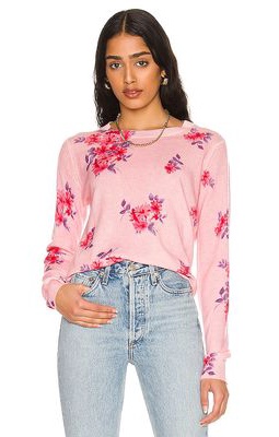 Autumn Cashmere Floral Crew Sweater in Pink