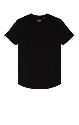 Cuts V-Neck Curve Hem T-Shirt in Black
