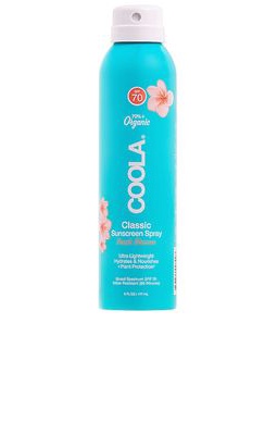 COOLA Classic Body Organic Sunscreen Spray SPF 70 in Peach Blossom.
