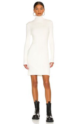 Enza Costa Tencel Cashmere Rib Long Sleeve Zip Turtleneck Mini Dress in White