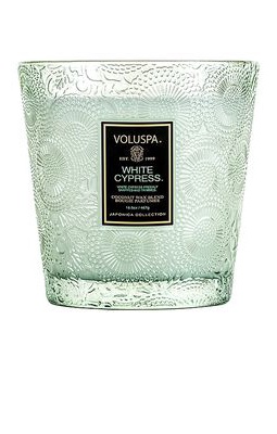 Voluspa White Cypress Boxed 2 Wick Glass Candle in Beauty: NA.