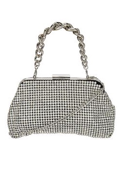 olga berg Jerry Crystal Vintage Clutch in Metallic Silver.