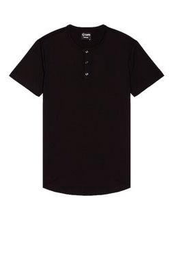 Cuts Henley Curve Hem T-Shirt in Black