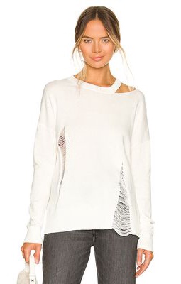 Central Park West Stevie Distressed Sweater in Ivory
