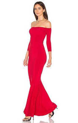 Norma Kamali Off The Shoulder Fishtail Gown in Red