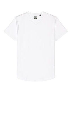 Cuts V-Neck Curve Hem T-Shirt in White