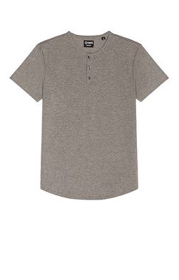Cuts Henley Curve Hem T-Shirt in Grey
