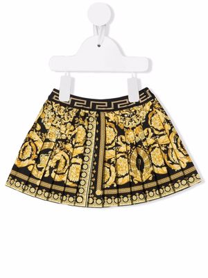 Versace Kids baroque-pattern print pleated skirt - Black