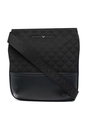 Emporio Armani quilted logo-lettering messenger bag - Black