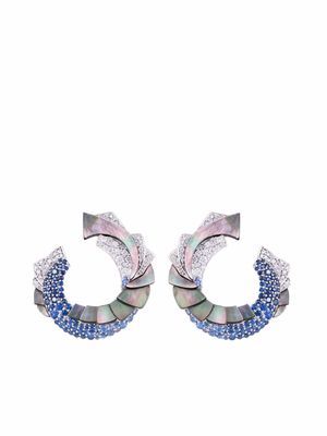 Ananya 18kt white gold Mogra Ombré C-Clips multi-stone earrings - Silver