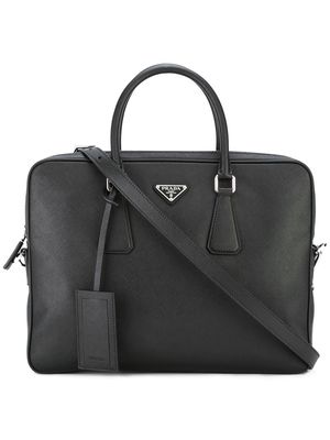 Prada triangle-logo leather briefcase - Black