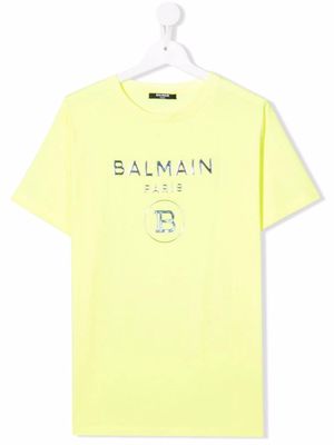 Balmain Kids TEEN embossed-logo T-shirt - Yellow