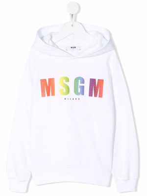 MSGM Kids logo-print cotton hoodie - White