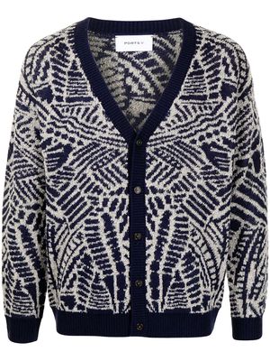 Ports V abstract-pattern cardigan - Blue