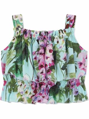 Dolce & Gabbana Kids sleeveless painted floral blouse - Blue