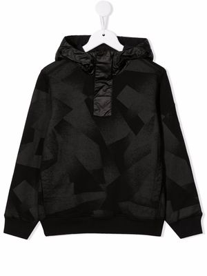 Stone Island Junior geometric-print cotton hoodie - Black