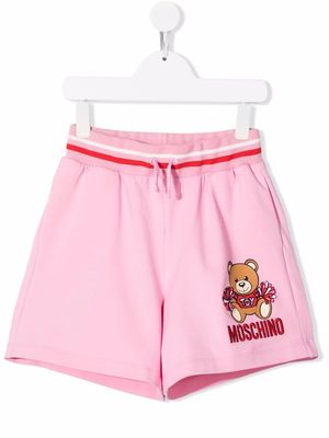Moschino Kids embroidered-logo shorts - Pink