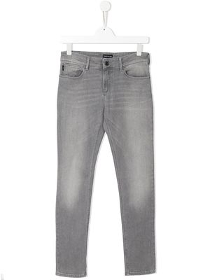 Emporio Armani Kids bleached-effect five pocket jeans - Grey