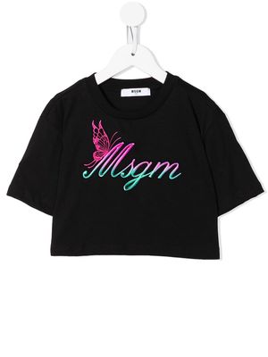 MSGM Kids logo-print cropped T-shirt - Black