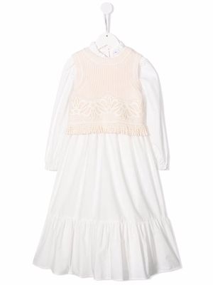 Ermanno Scervino Junior cotton-wool panelled dress - White
