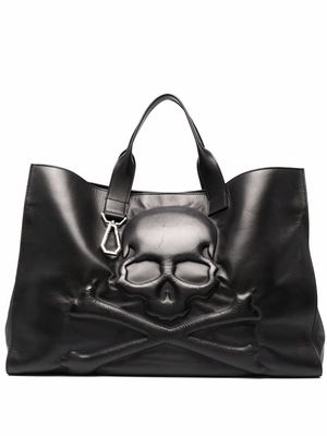 Philipp Plein skull-debossed leather tote bag - Black
