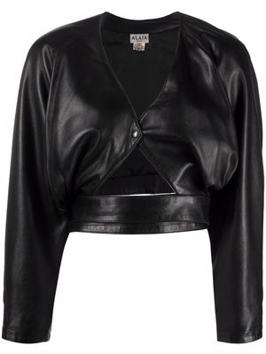Alaïa Pre-Owned 1980s tie-fastening cropped leather jacket - Black