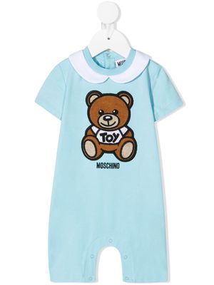 Moschino Kids logo teddy print romper - Blue