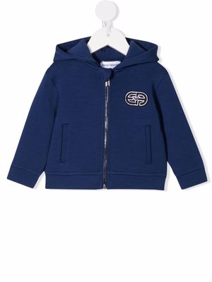 Emporio Armani Kids embroidered patch zip-up hoodie - Blue