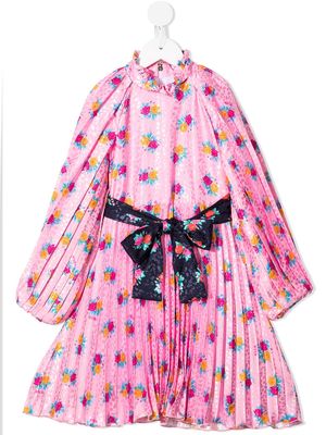 MSGM Kids floral-print pleated midi dress - Pink