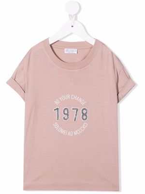 Brunello Cucinelli Kids graphic-print cotton T-Shirt - Pink