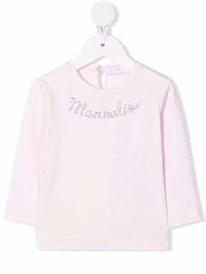 Monnalisa logo-embellished long-sleeve T-shirt - Pink