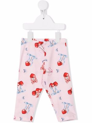 Monnalisa cherry embroidered leggings - Pink