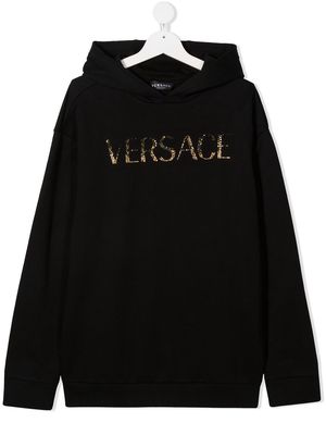 Versace Kids embellished logo hoodie - Black