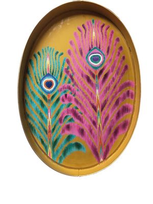 Les-Ottomans peacock feather oval tray - Yellow