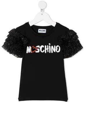 Moschino Kids ruffle-sleeve stretch-cotton t-shirt - Black
