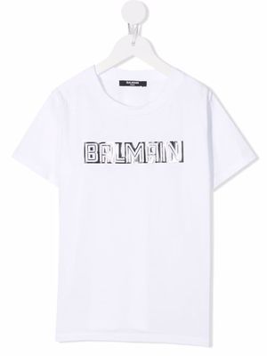 Balmain Kids logo-print metallic T-shirt - White