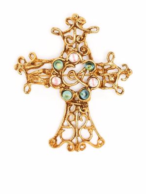 Christian Lacroix Pre-Owned 1990s crystal-embellished cross brooch - Gold
