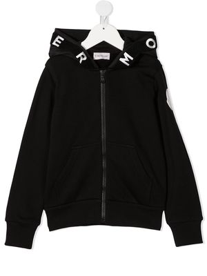 Moncler Enfant logo trim zipped hoodie - Black