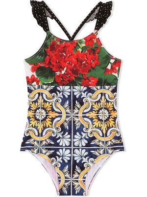 Dolce & Gabbana Kids floral-print swimsuit - White