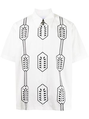 Ports V geometric-print cotton shirt - White