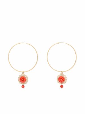 Dolce & Gabbana 18kt yellow gold coral rose hoop earrings