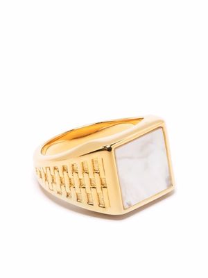 Missoma fused mother of pearl woven signet ring - Gold